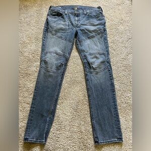 True Religion Men’s Rocco Moto Relaxed Skinny Jeans Denim Size 36 Medium Wash